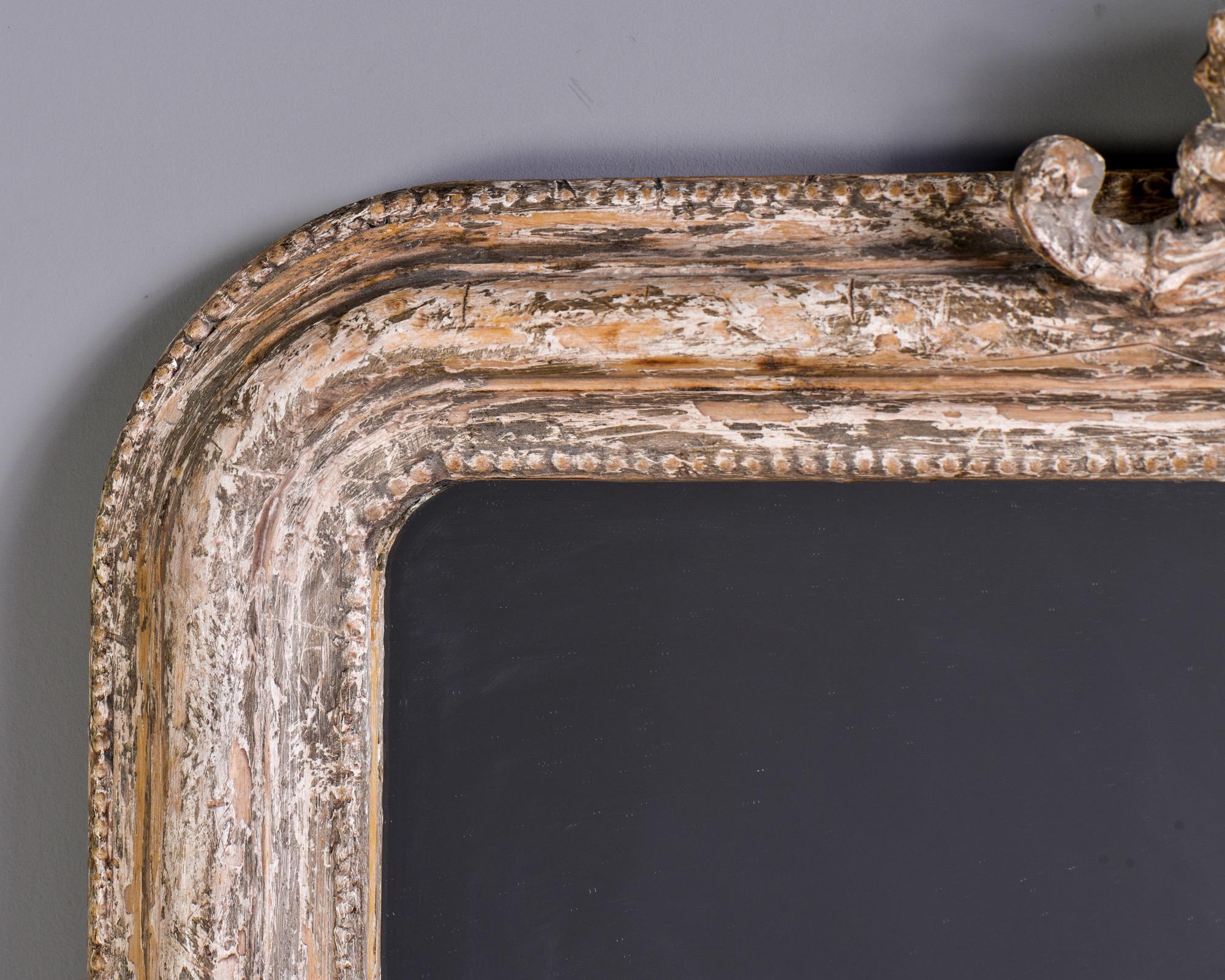 Tall French Louis Philippe Mirror with White Paint In Good Condition For Sale In Troy, MI