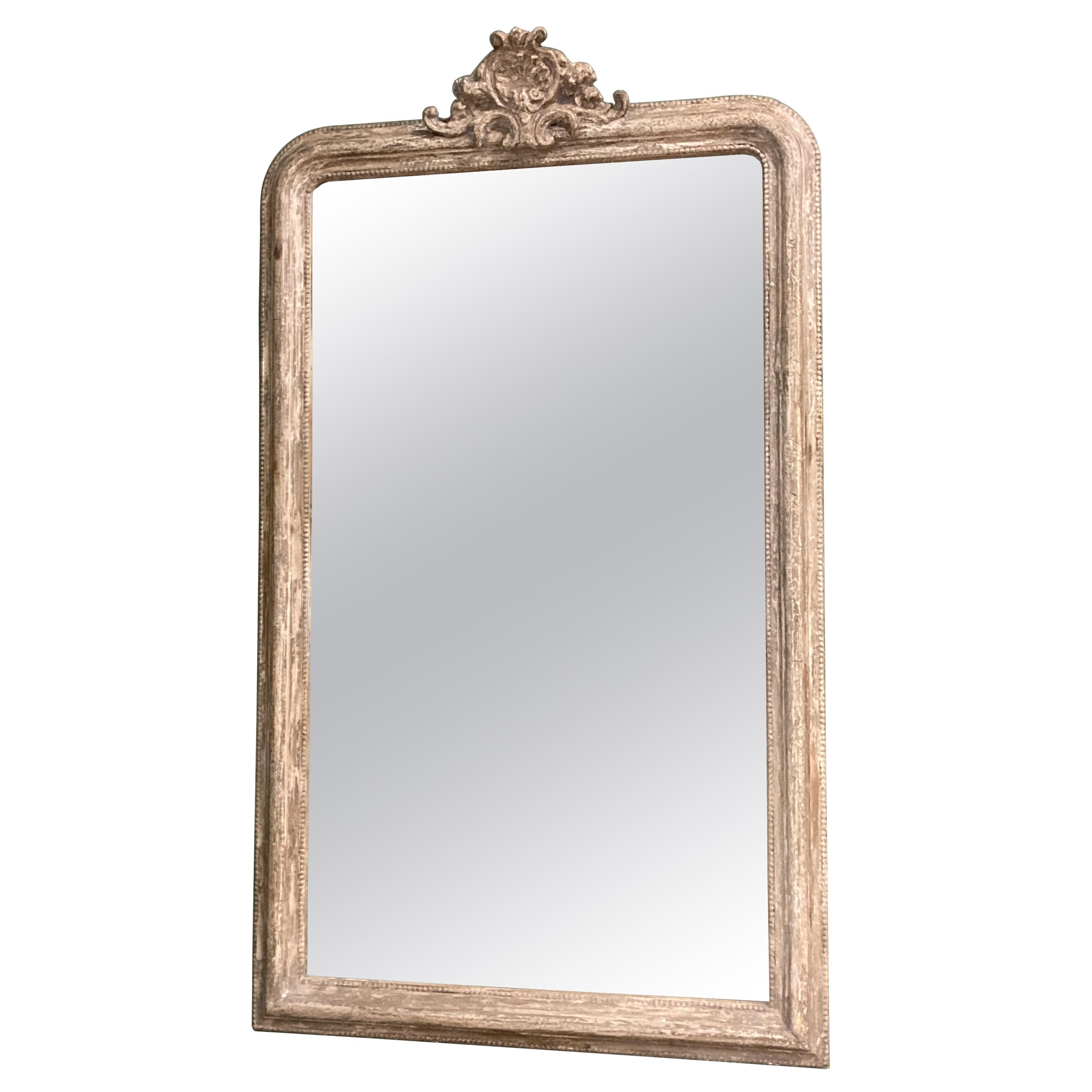 Large Louis Philippe Silver Leaf Mirror, Louis Philippe Silver Gilt Mirror