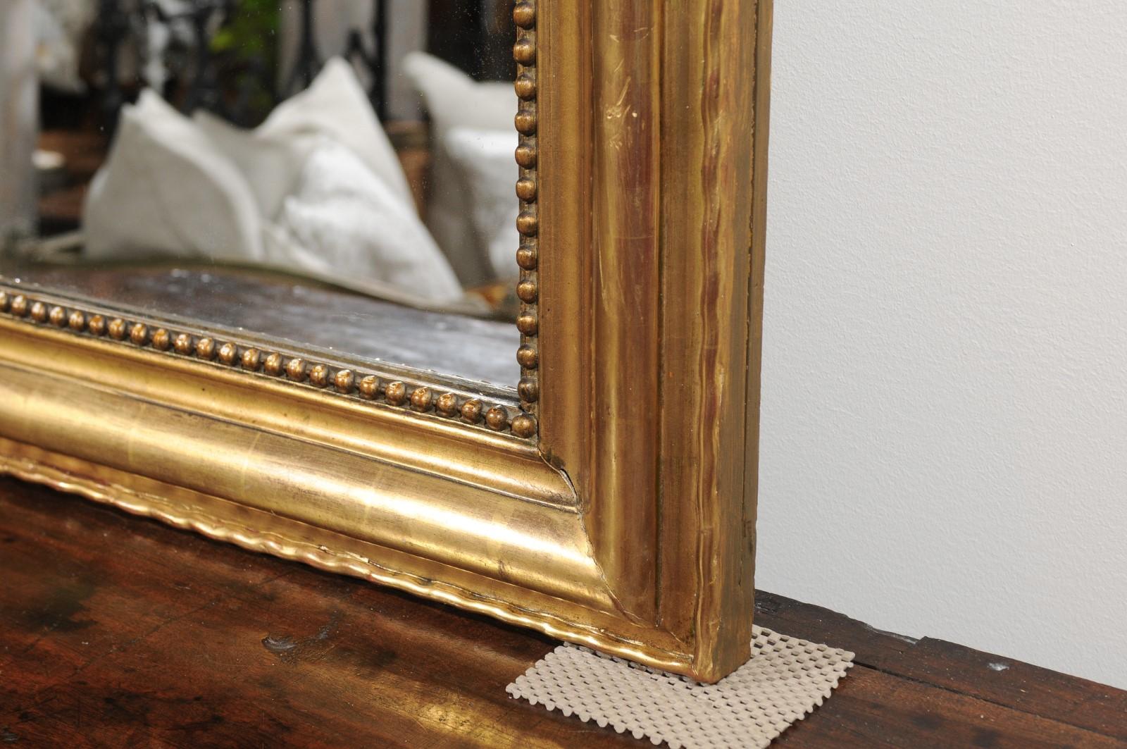 Tall French Louis-Philippe Style 19th Century Giltwood Mirror with Carved Crest 5