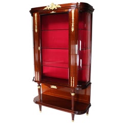Tall French Louis XVI Style Mahogany and Gilt-Bronze Mounted Single-Door Vitrine