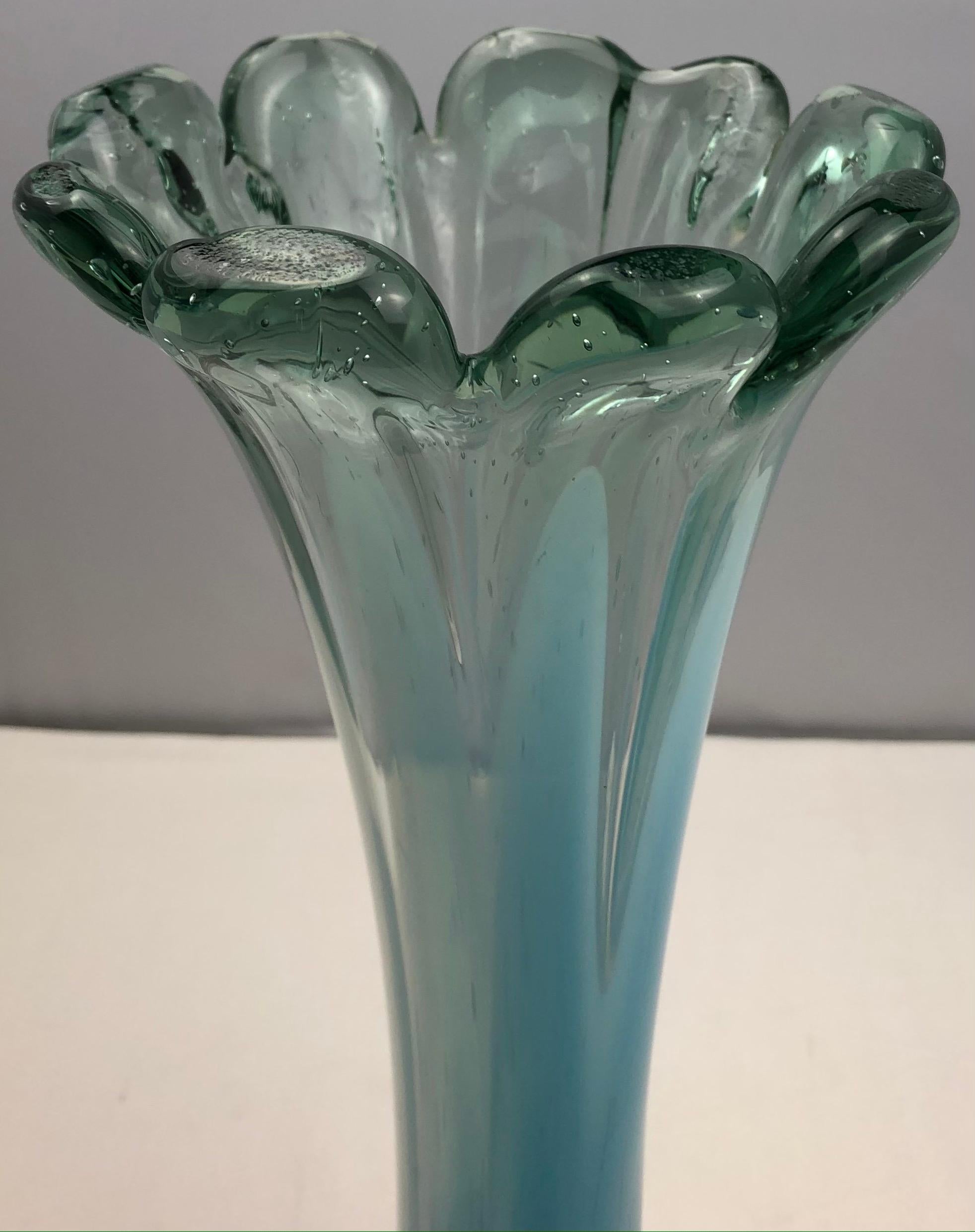 tall blue glass vase vintage