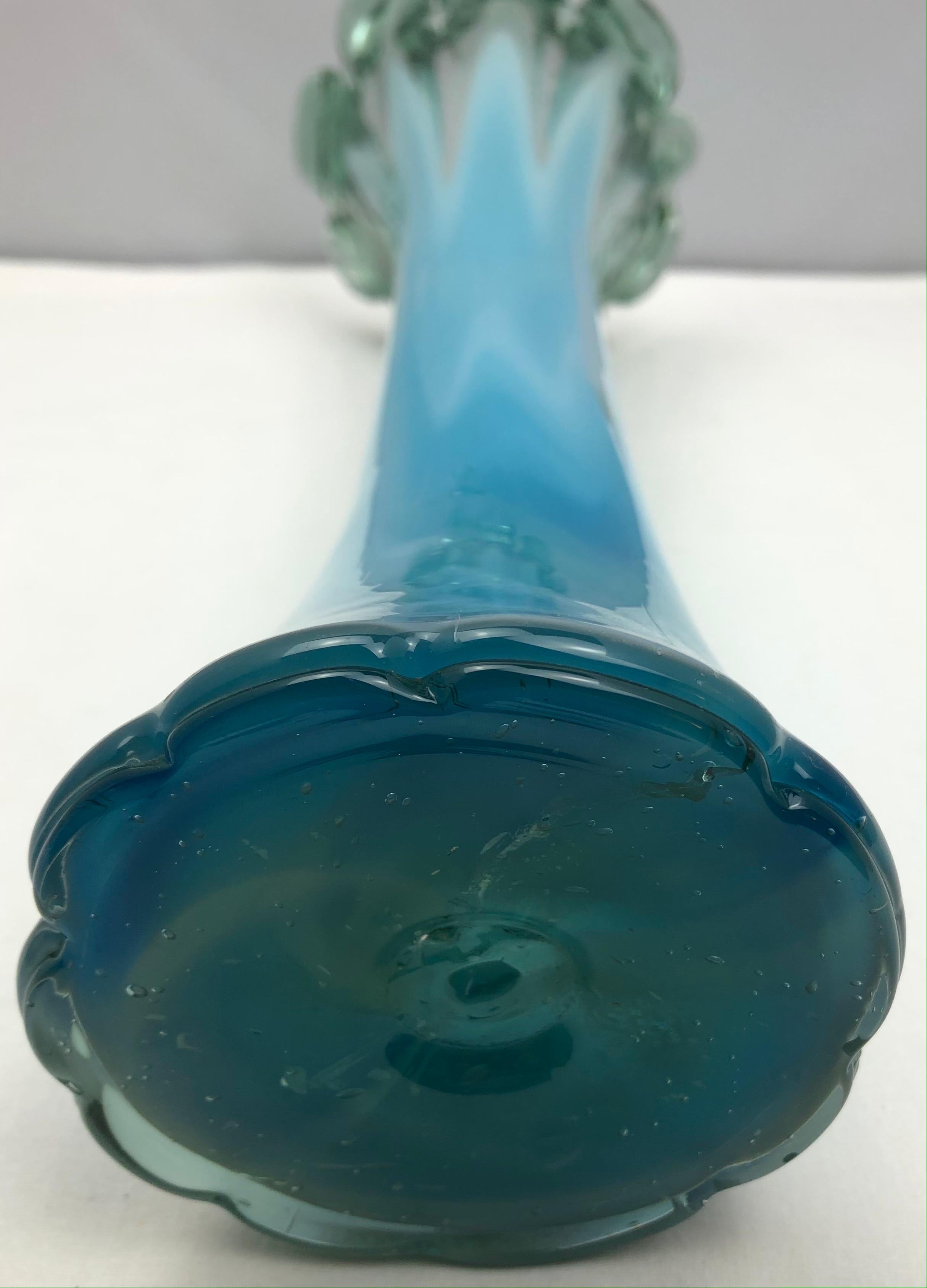 Mid-Century Modern Tall French Midcentury Aqua Blue Art Glass Vase