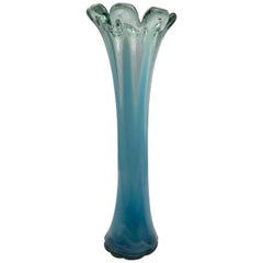 Tall French Midcentury Aqua Blue Art Glass Vase