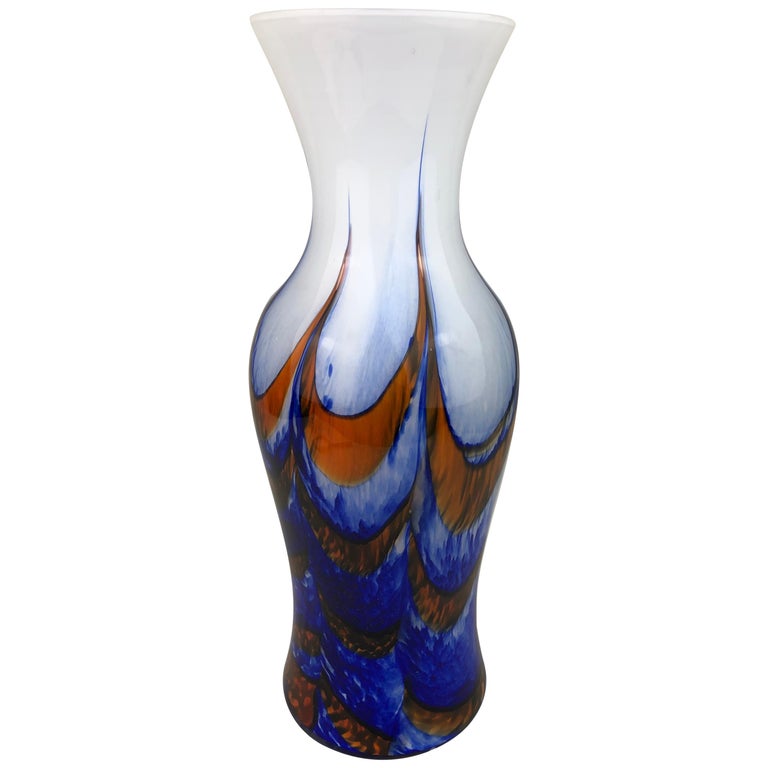 Tall French Midcentury Art Glass Vase Attributed to Schneider Glassworks For Sale