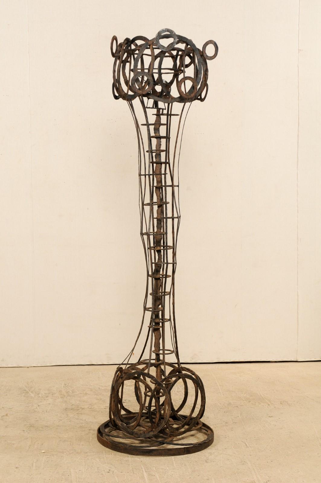Art Deco Tall French Sculptural Iron Abstract Art Piece, circa 1930s-1940s For Sale