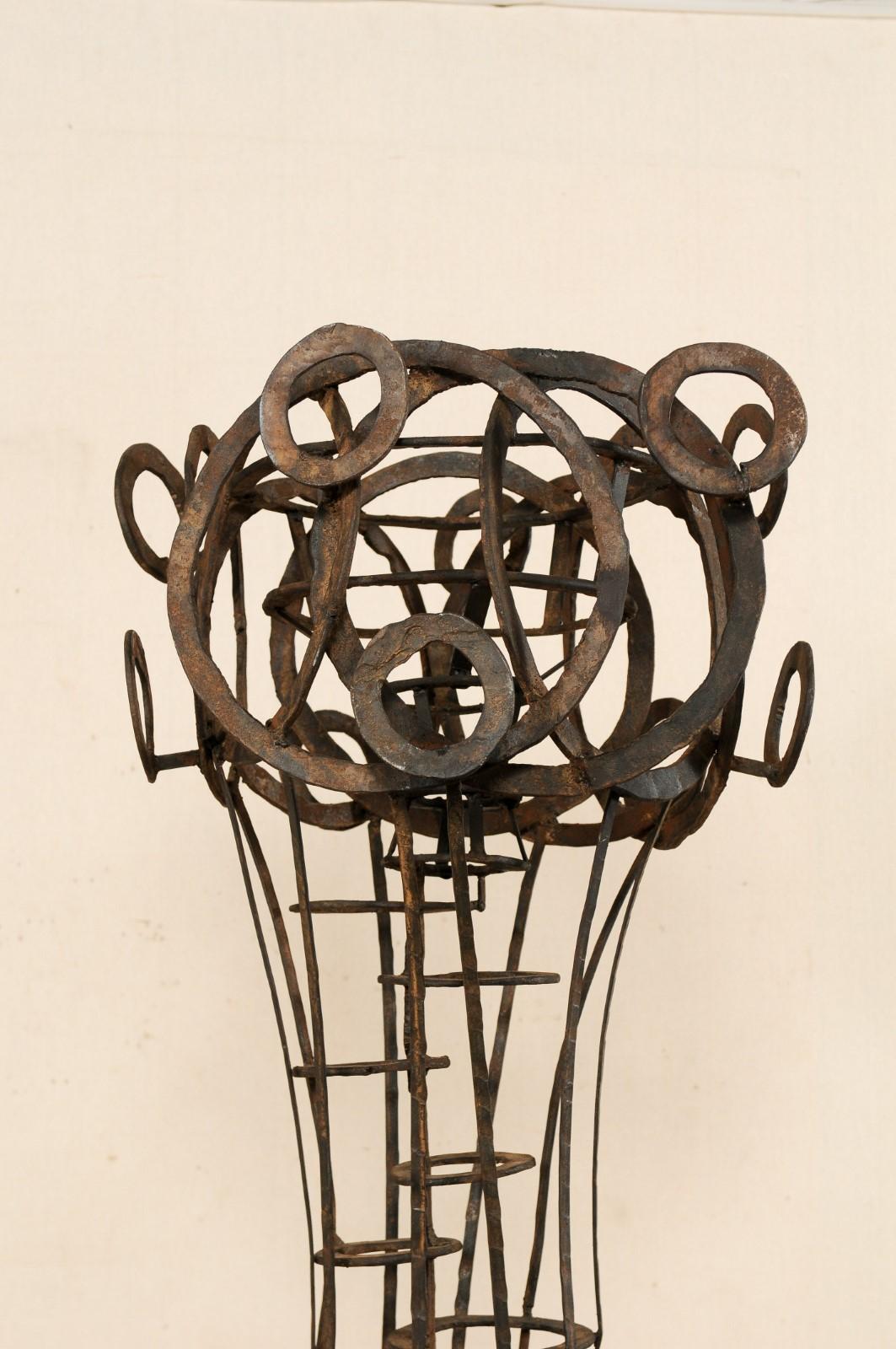 Hand-Crafted Tall French Sculptural Iron Abstract Art Piece, circa 1930s-1940s For Sale