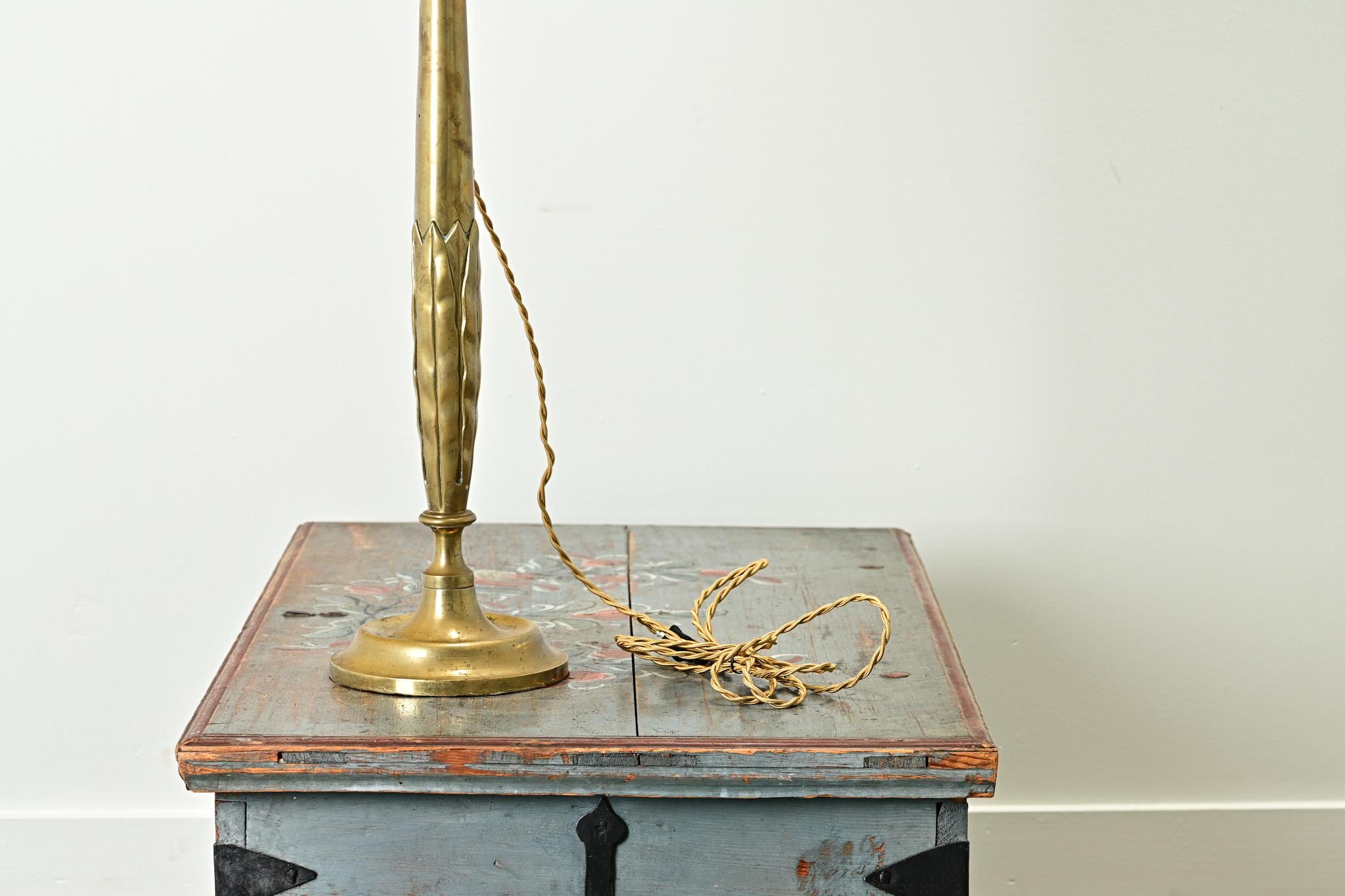 Metalwork Tall French Solid Brass Table Lamp For Sale