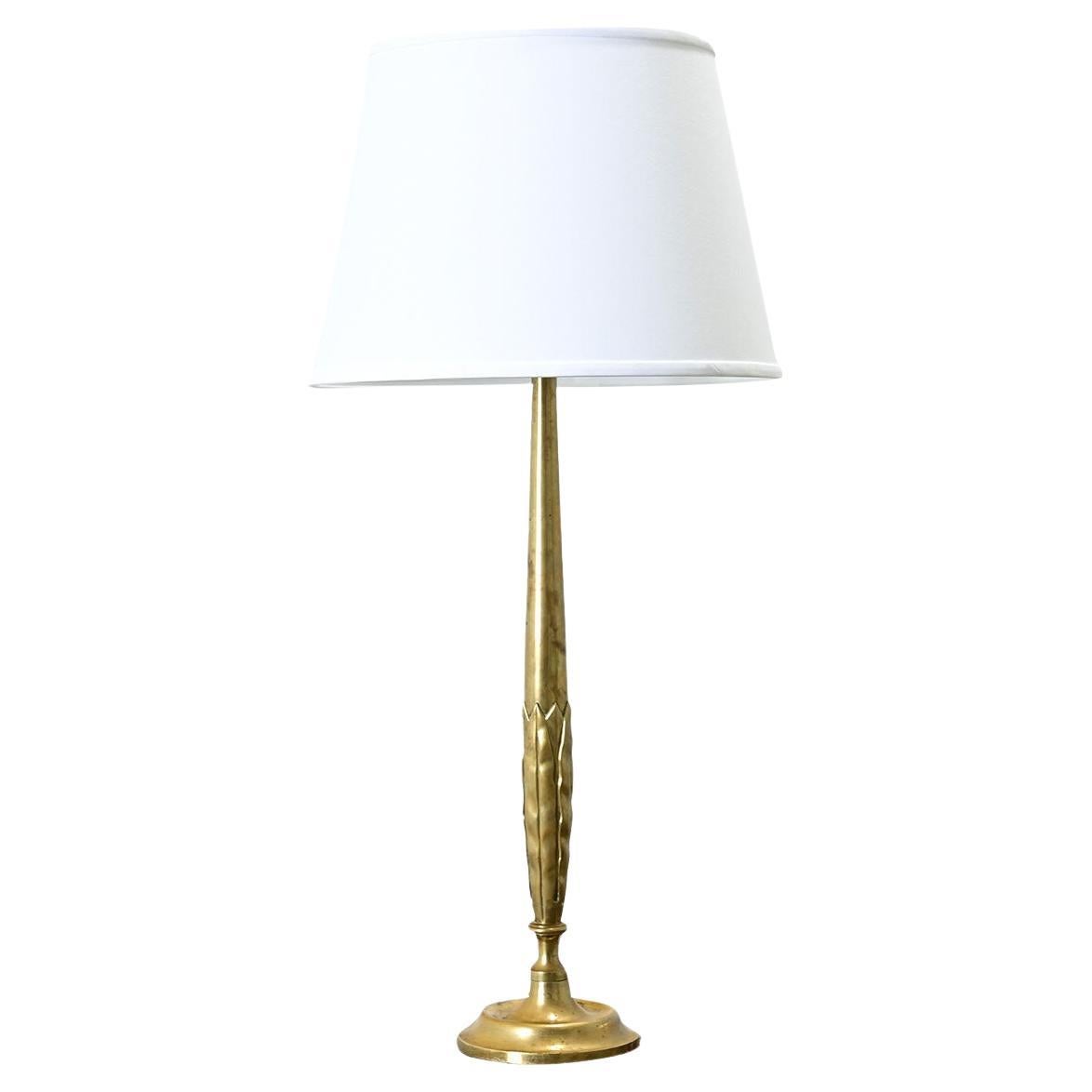 Tall French Solid Brass Table Lamp For Sale