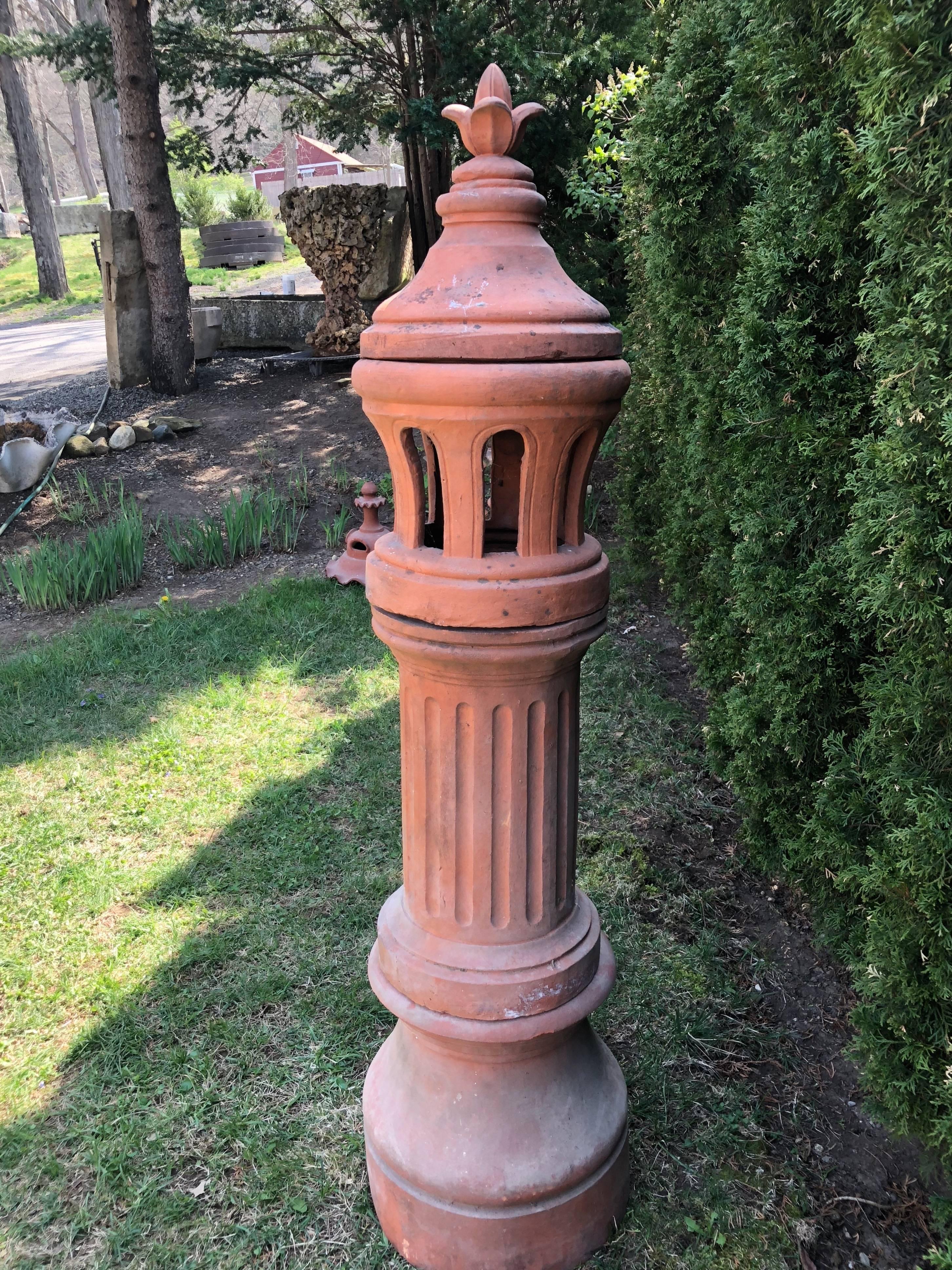 Originally used as chimney caps on French houses, we love to use these as decorative lanterns in the garden with a fat pillar candle on top of a table or on a garden path. This one is comes in four pieces and is in excellent condition with only a