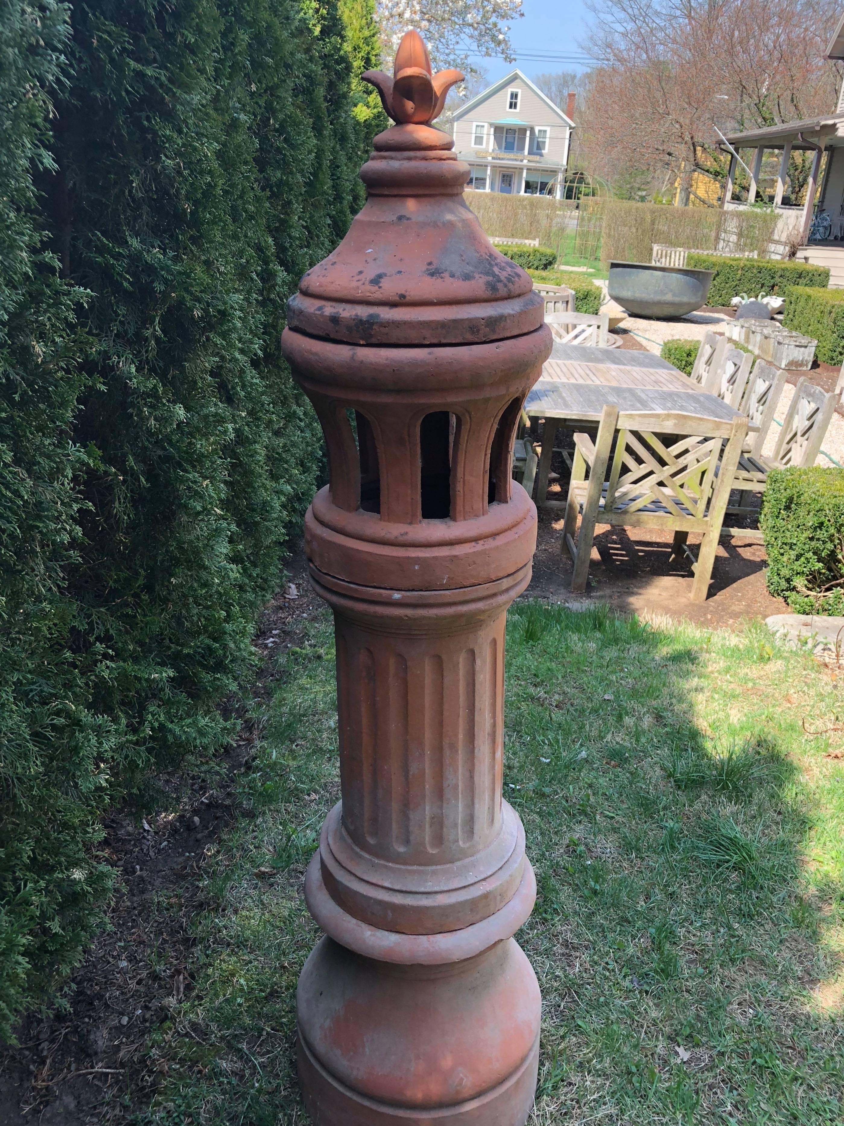 Hand-Crafted Tall French Terracotta Garden Lantern