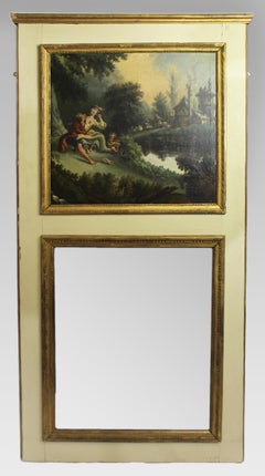 Tall French Trumeau Mirror with Pastoral Oil Painting c.1890