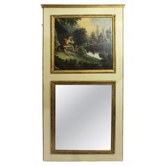 Tall French Trumeau Mirror with Pastoral Oil Painting c.1890