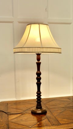 Tall French Provincial Table Lamp, Turned Oak, New Wiring, 1930