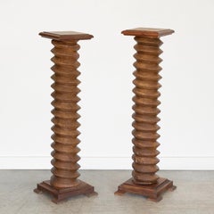 Tall French Twisted Wood Pedestal Table