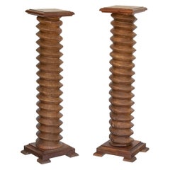 Tall French Twisted Wood Pedestal Table