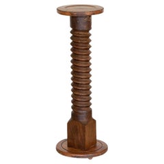 Tall French Twisted Wood Pedestal Table