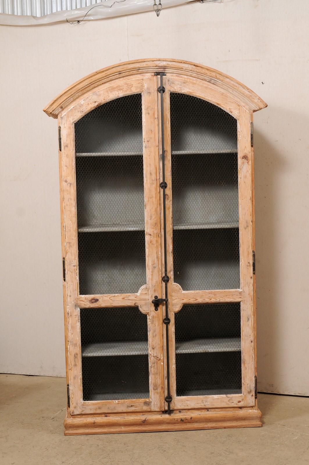 Tall French Two-Door Display Cabinet w/ Nicely Arched Top and Wire Front Doors In Good Condition In Atlanta, GA