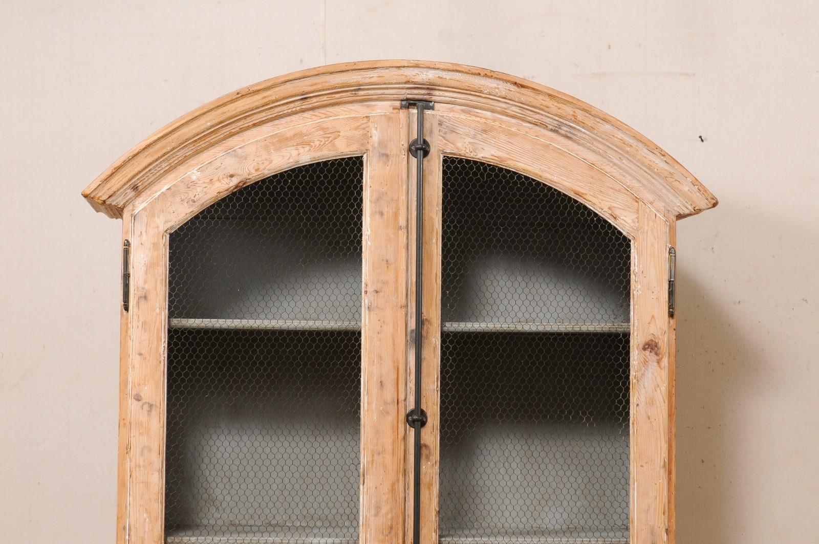 20th Century Tall French Two-Door Display Cabinet w/ Nicely Arched Top and Wire Front Doors