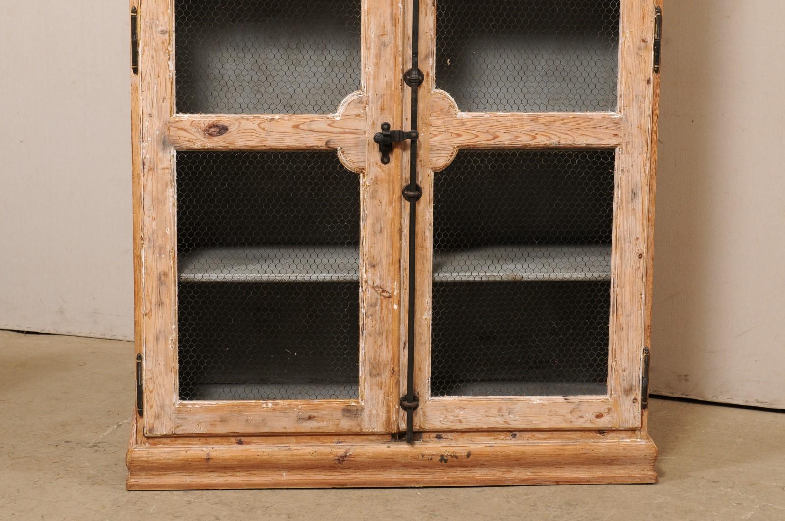 Wood Tall French Two-Door Display Cabinet w/ Nicely Arched Top and Wire Front Doors
