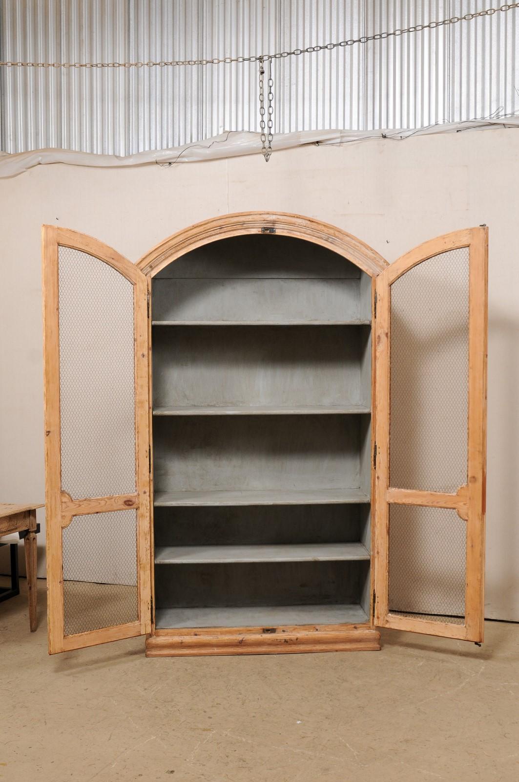 Tall French Two-Door Display Cabinet w/ Nicely Arched Top and Wire Front Doors 1