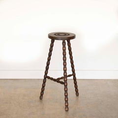 1950s Tall French Wood Tripod Stool