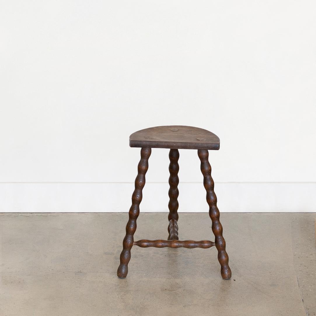 Tall French Wood Tripod Stool In Good Condition In Los Angeles, CA