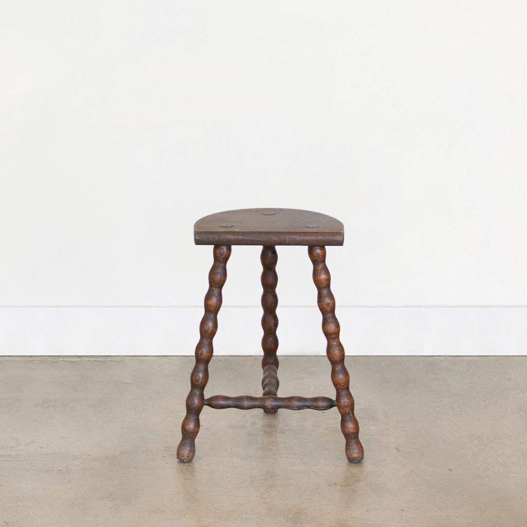 Tall French Wood Tripod Stool In Good Condition In Los Angeles, CA