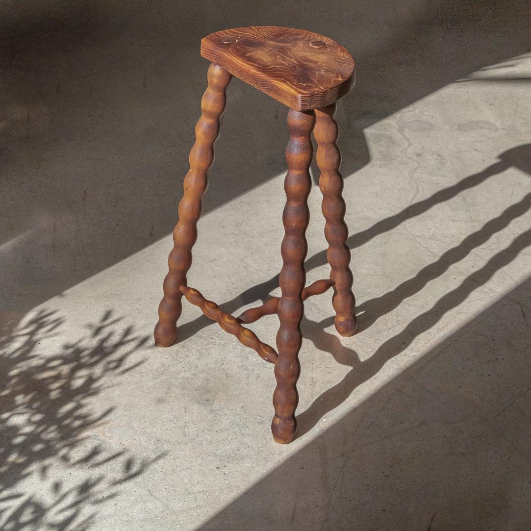 Tall French Wood Tripod Stool In Good Condition In Los Angeles, CA