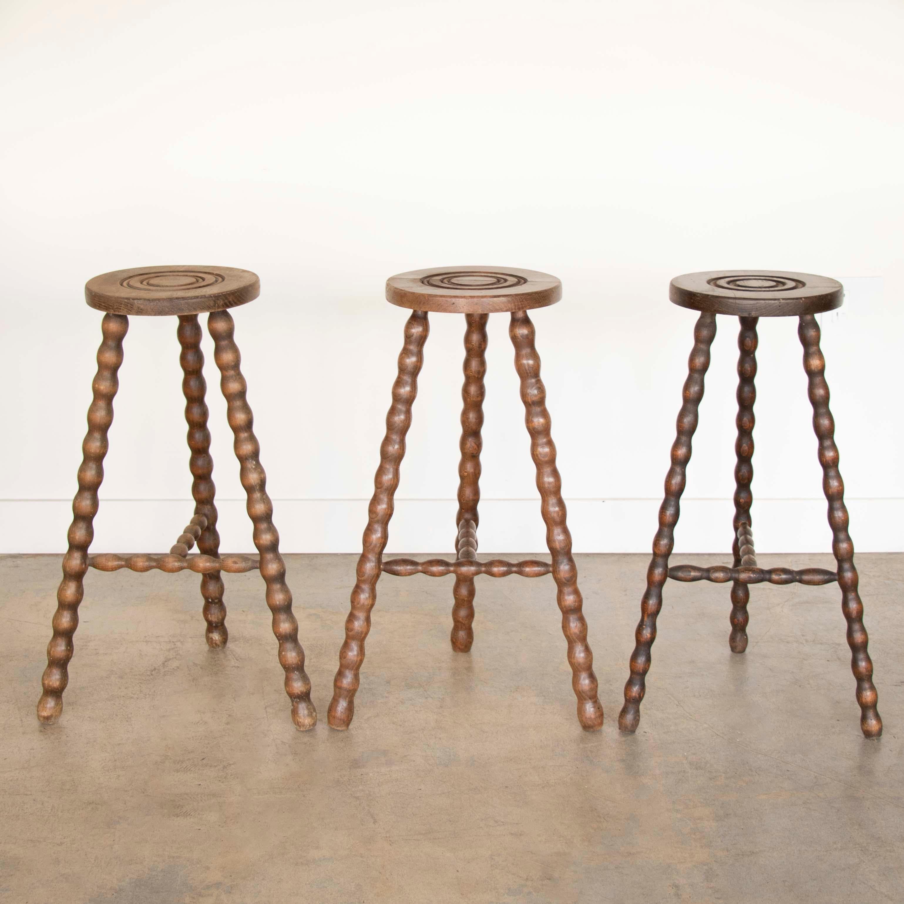 Tall French Wood Tripod Stool In Good Condition In Los Angeles, CA
