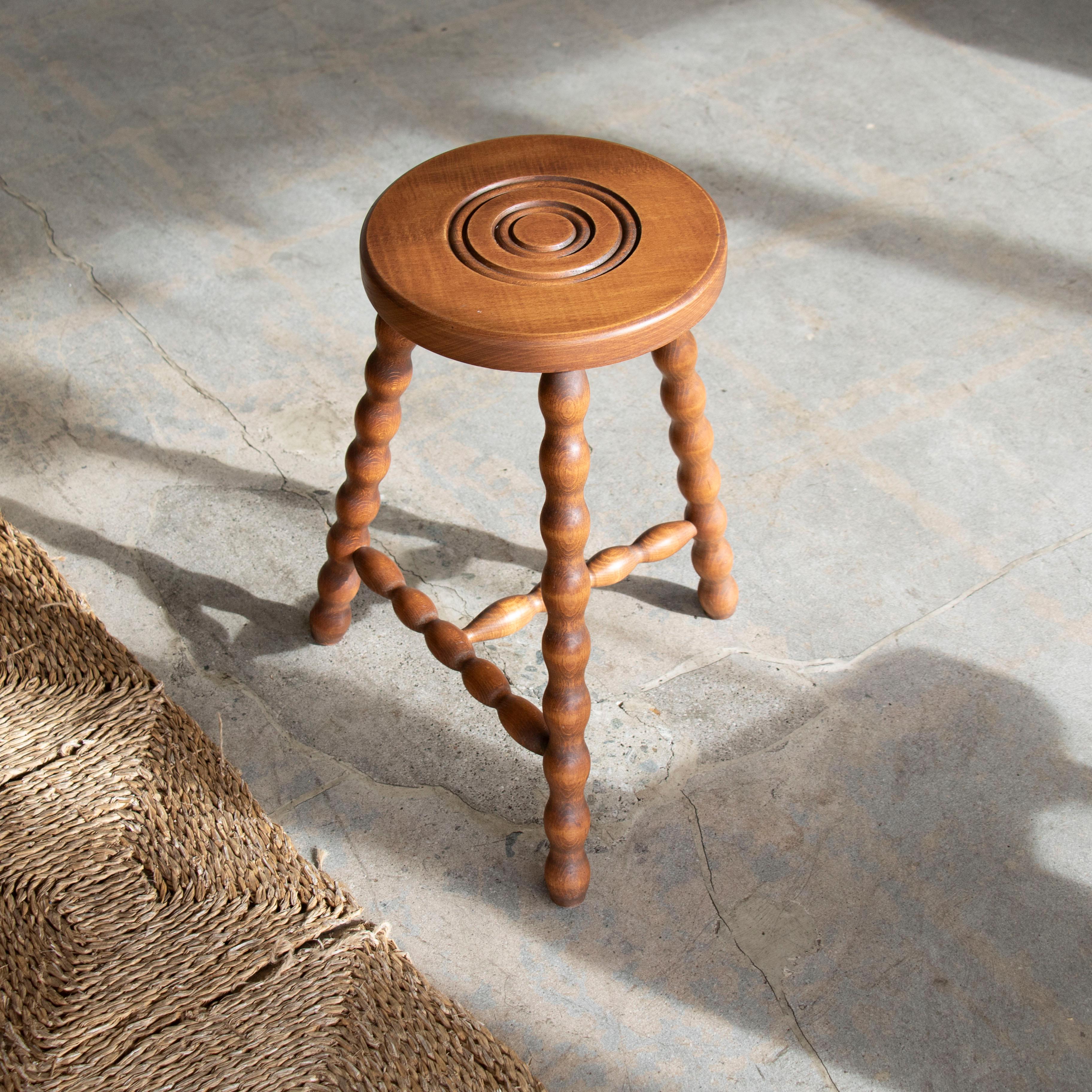 Tall French Wood Tripod Stool In Good Condition In Los Angeles, CA