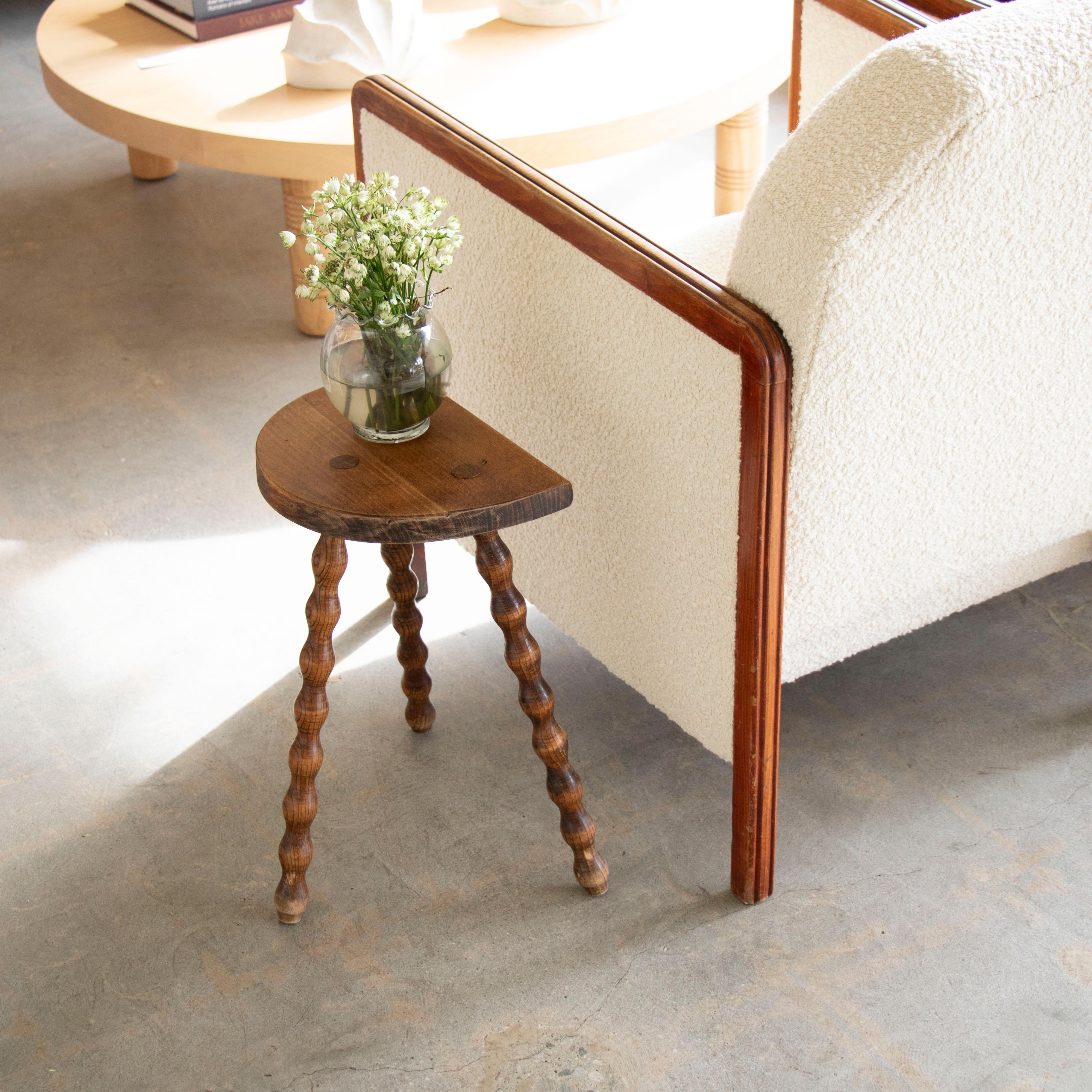 Tall French Wood Tripod Stool In Good Condition In Los Angeles, CA