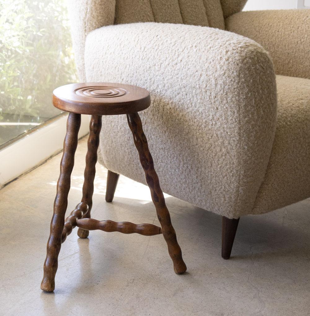 Tall French Wood Tripod Stool In Good Condition In Los Angeles, CA