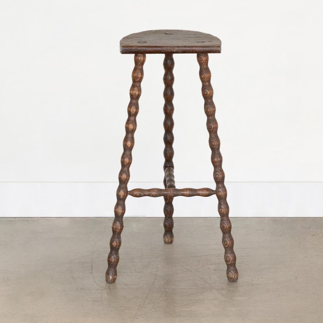 20th Century Tall French Wood Tripod Stool