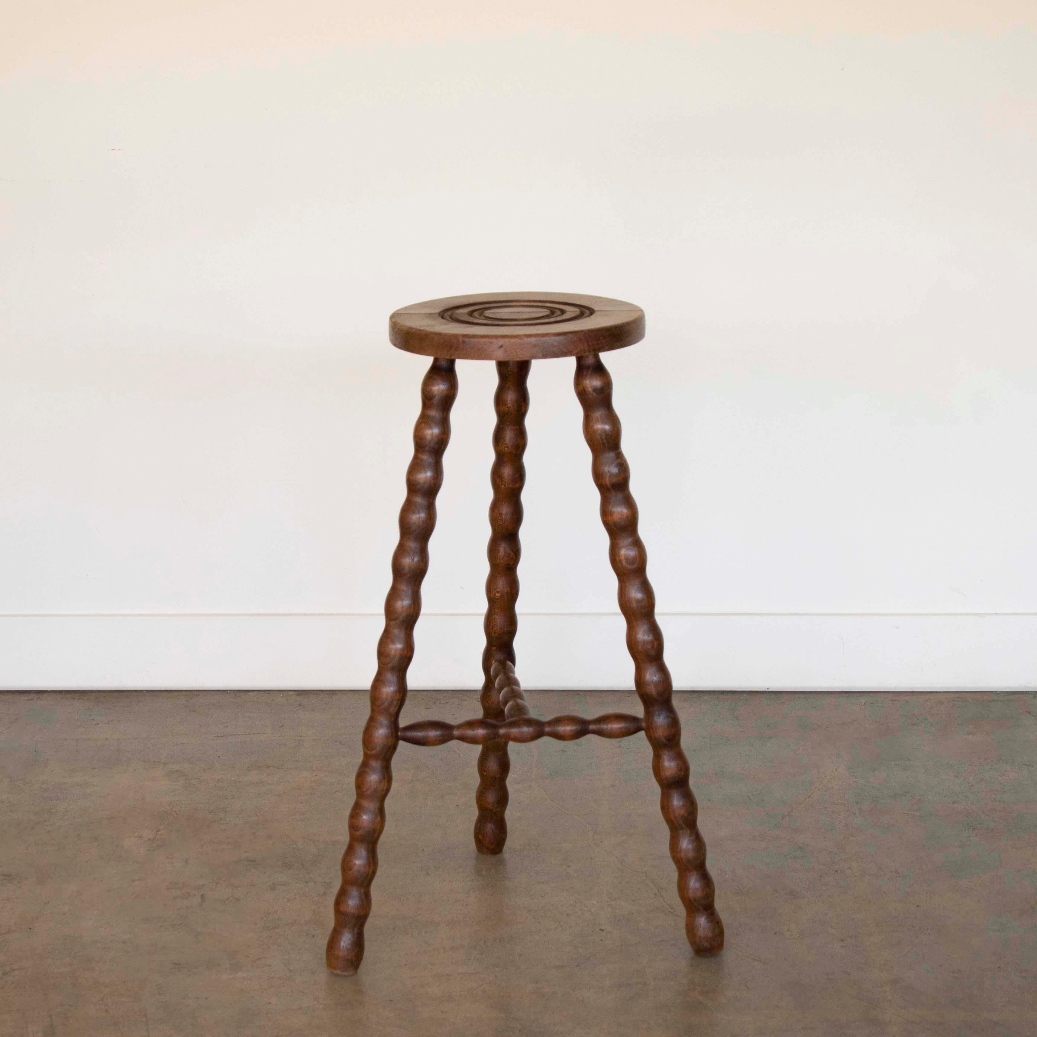 Tall French Wood Tripod Stool 1