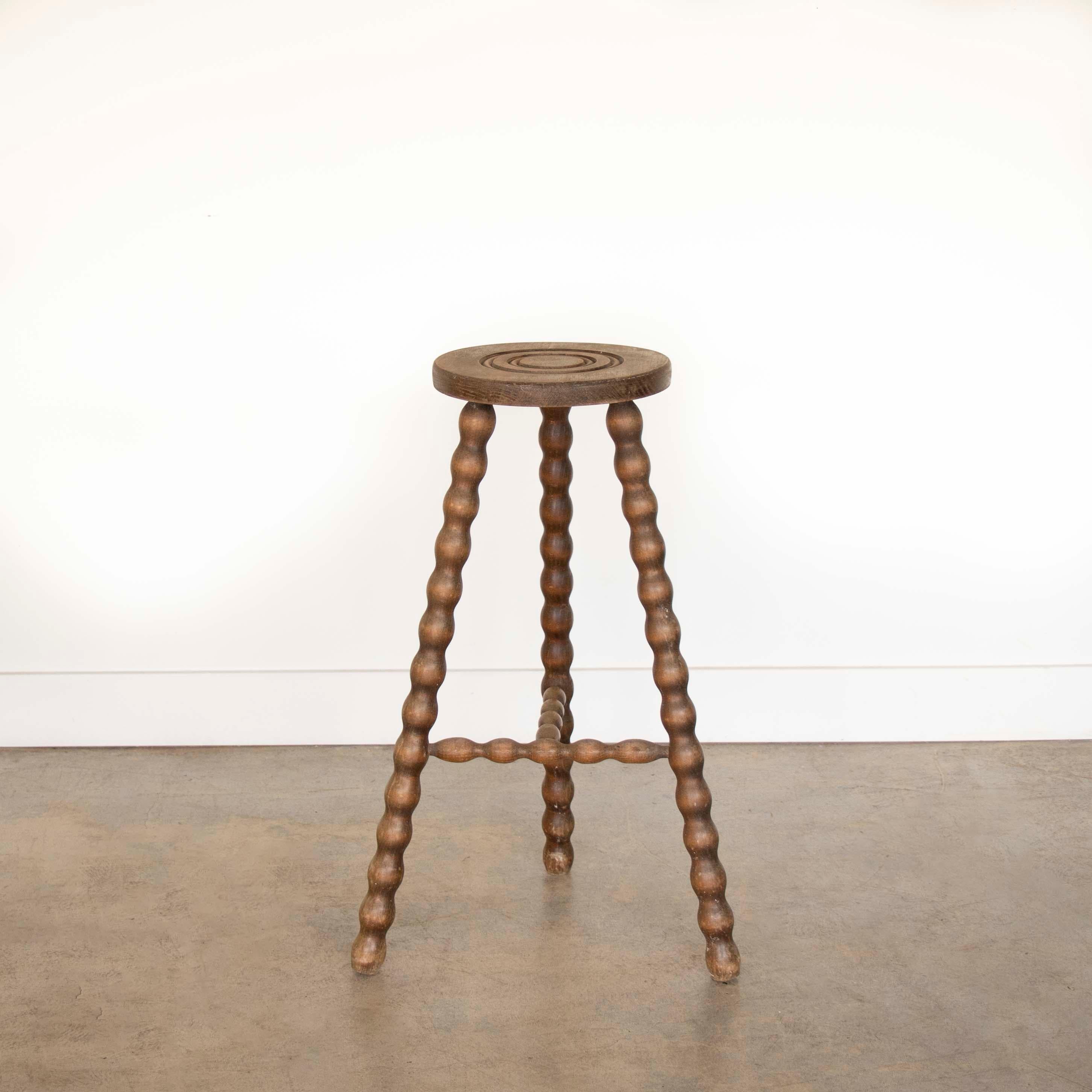 20th Century Tall French Wood Tripod Stool