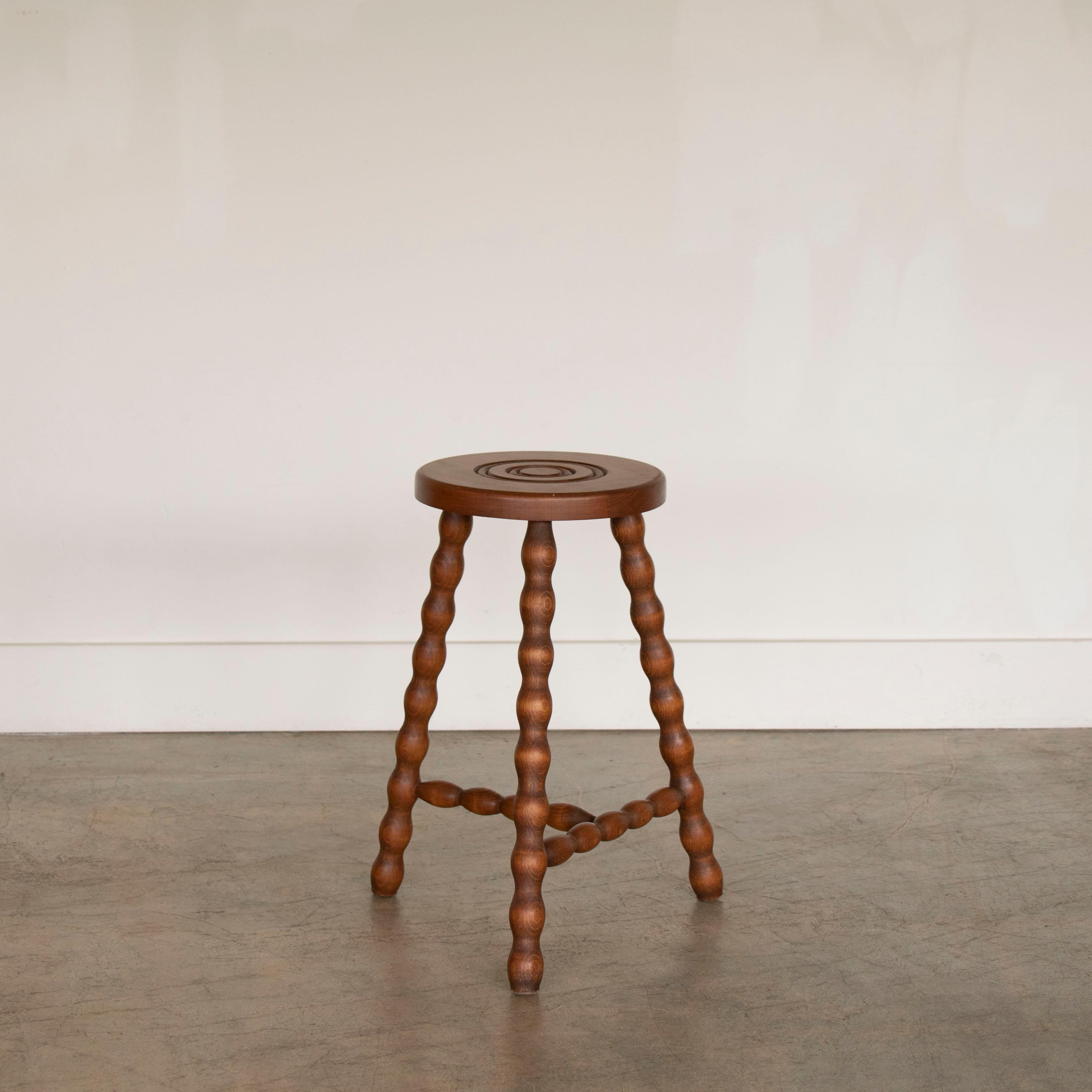 20th Century Tall French Wood Tripod Stool