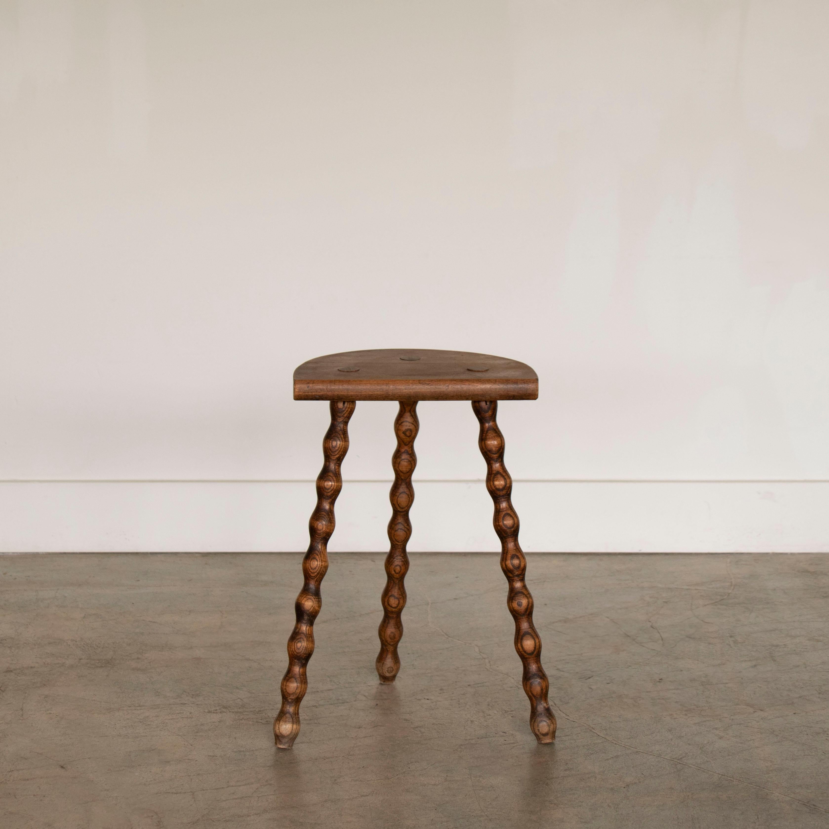 20th Century Tall French Wood Tripod Stool