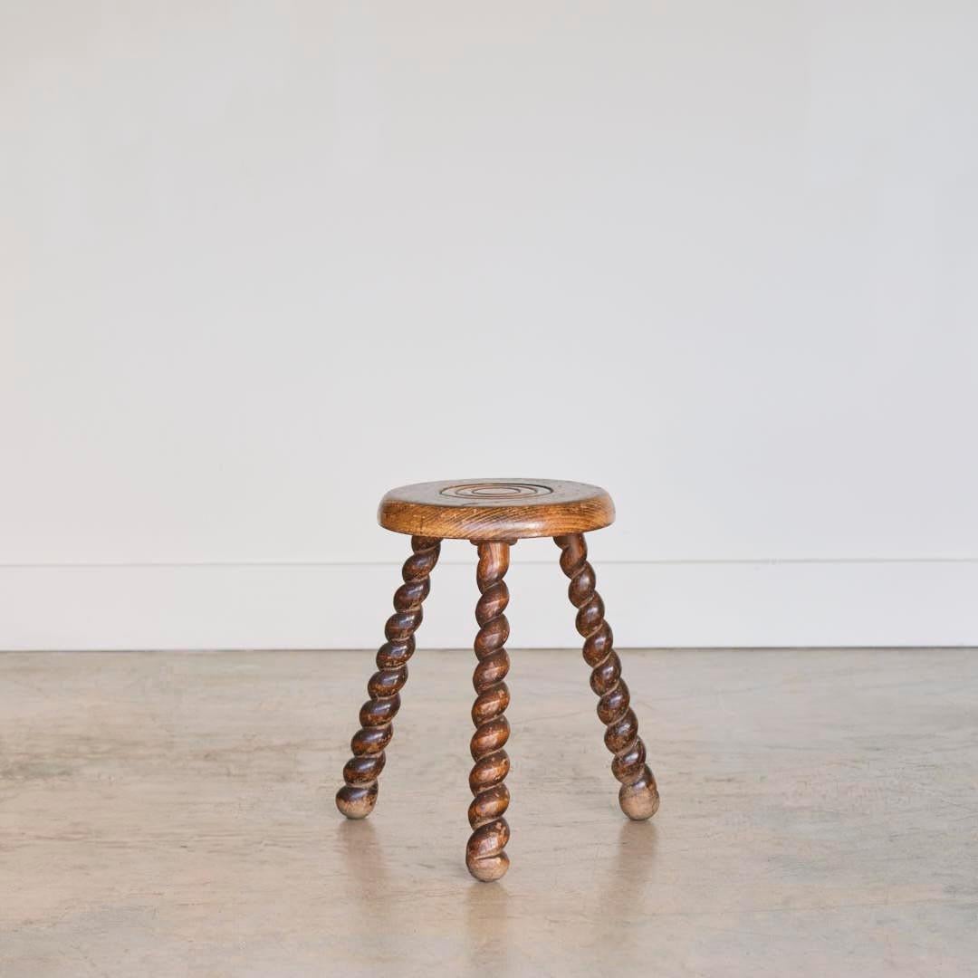 20th Century Tall French Wood Tripod Stool