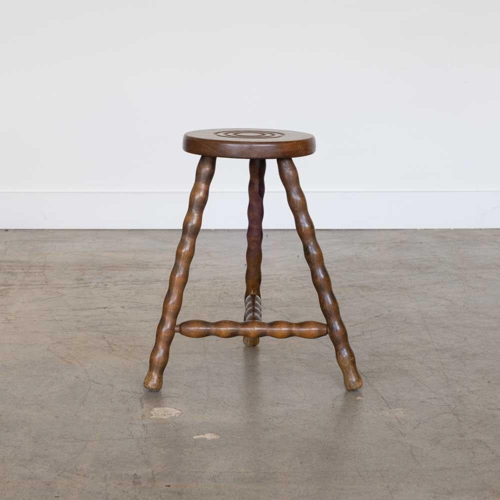 20th Century Tall French Wood Tripod Stool