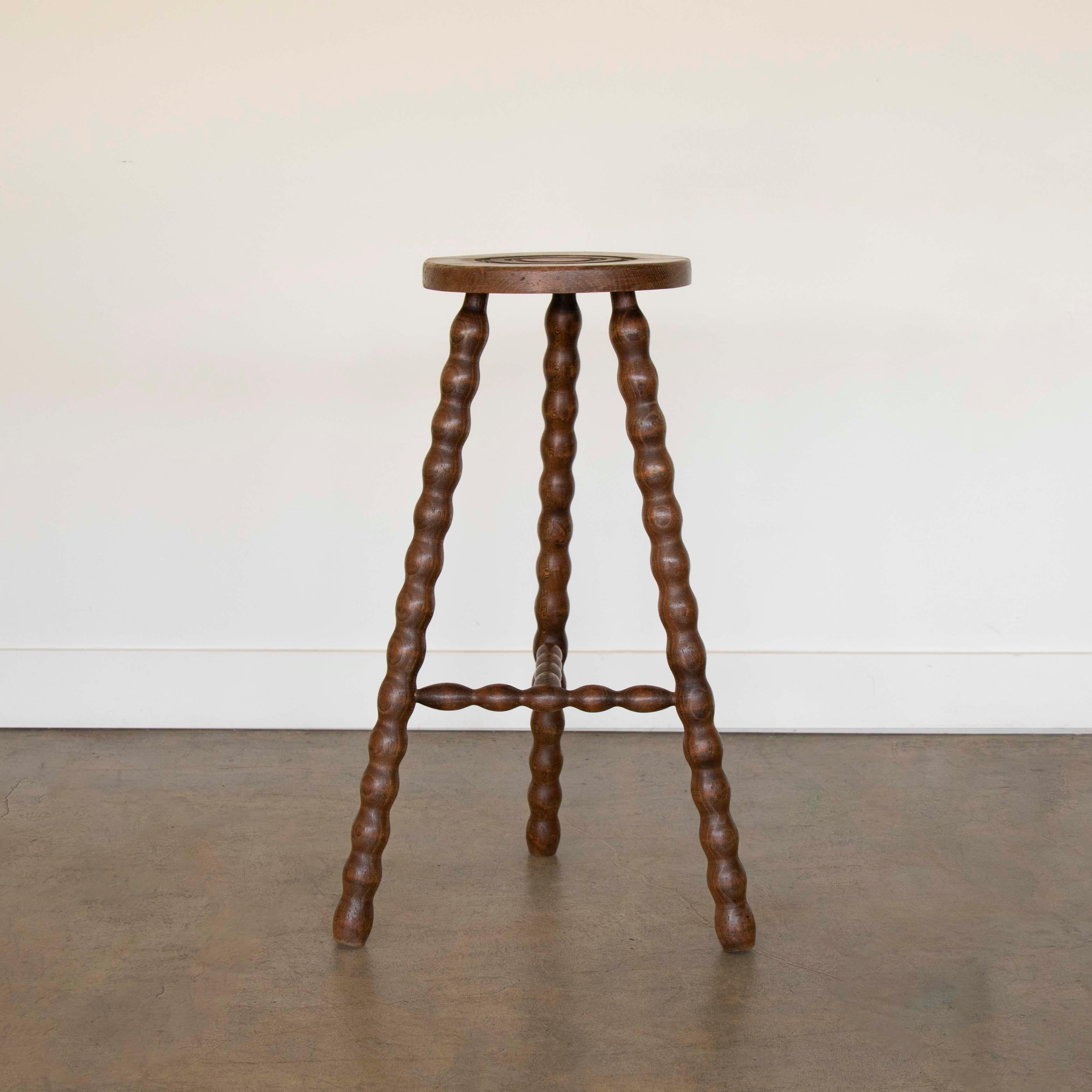 Tall French Wood Tripod Stool 2