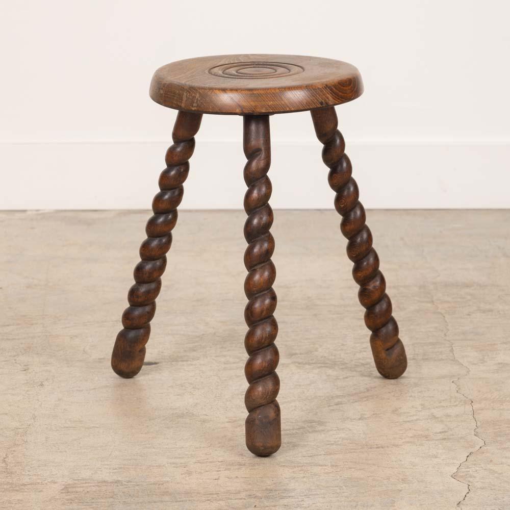 20ième siècle Tall French Wood Tripod Stool en vente