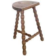 Tall French Wood Tripod Stool