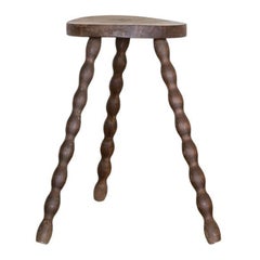 Tall French Wood Tripod Stool