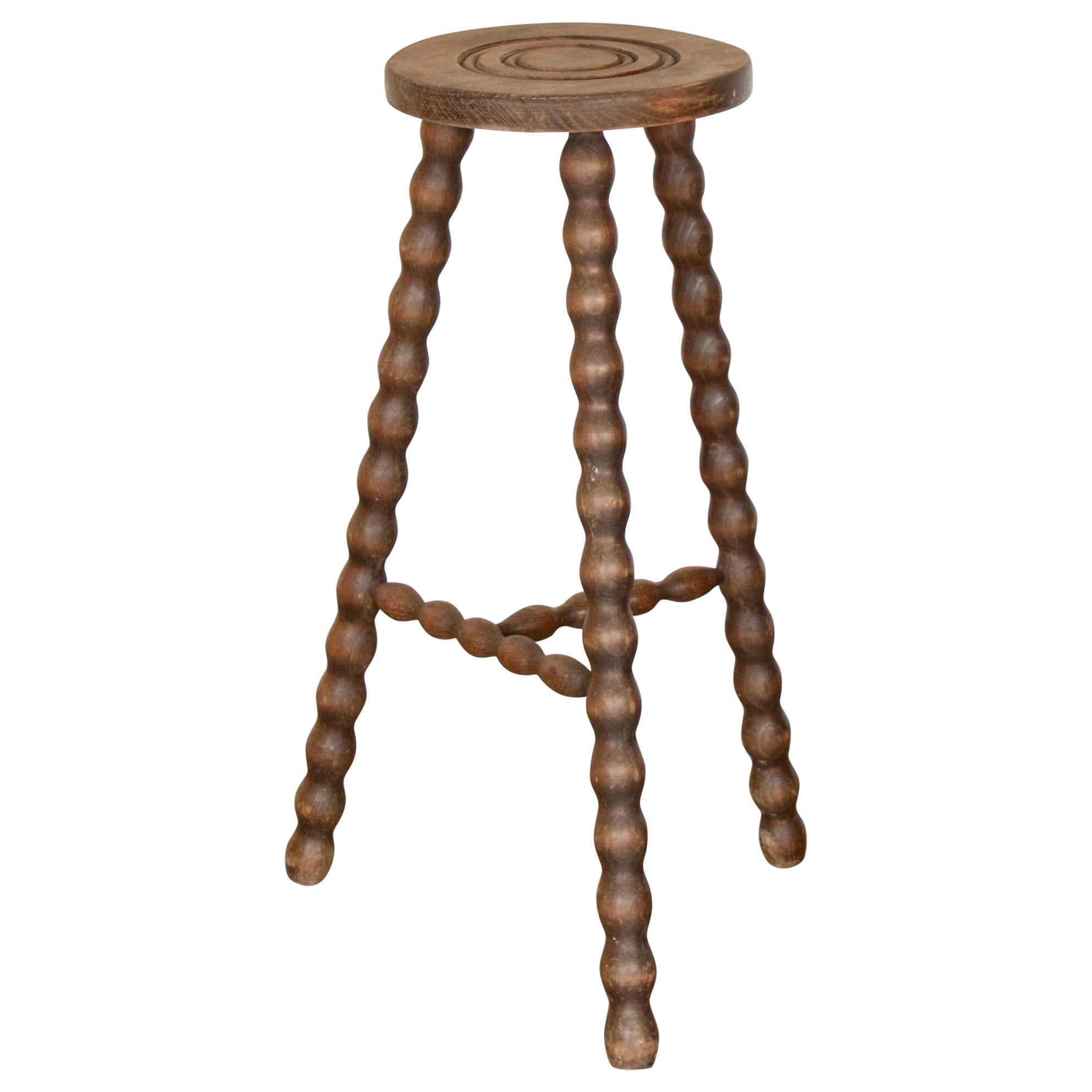 Tall French Wood Tripod Stool