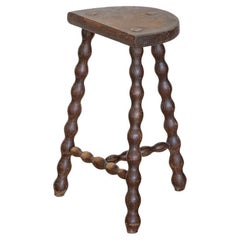 Tall French Wood Tripod Stool