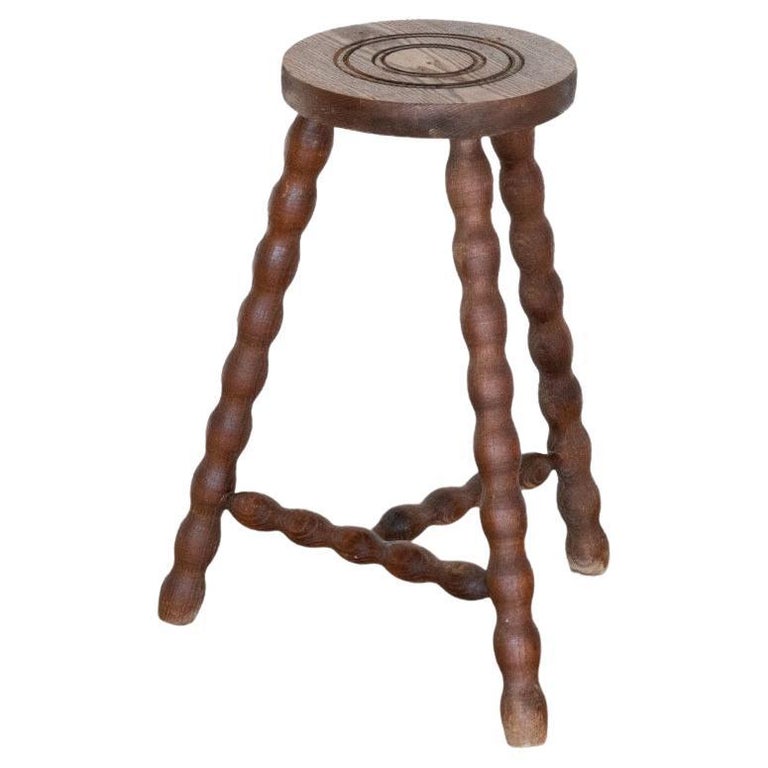 Tall French Wood Tripod Stool For Sale at 1stDibs