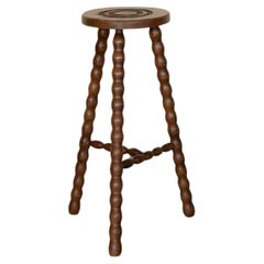 Vintage Tall French Wood Tripod Stool