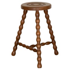 Vintage Tall French Wood Tripod Stool