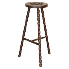 Vintage Tall French Wood Tripod Stool
