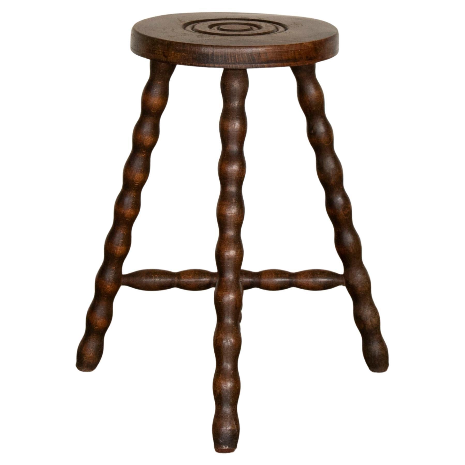 Tall French Wood Tripod Stool For Sale at 1stDibs